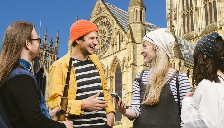 A group of friends playing treasure hunt